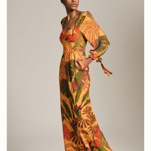 NWT_Farm Rio x Anthropologie Orange Tropical Sweetheart Jumpsuit Size L